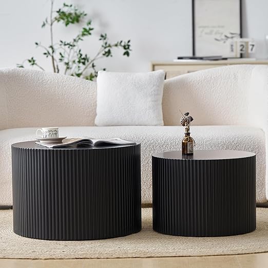 Nesting Coffee Table Set of 2 Round Drum Side Tables