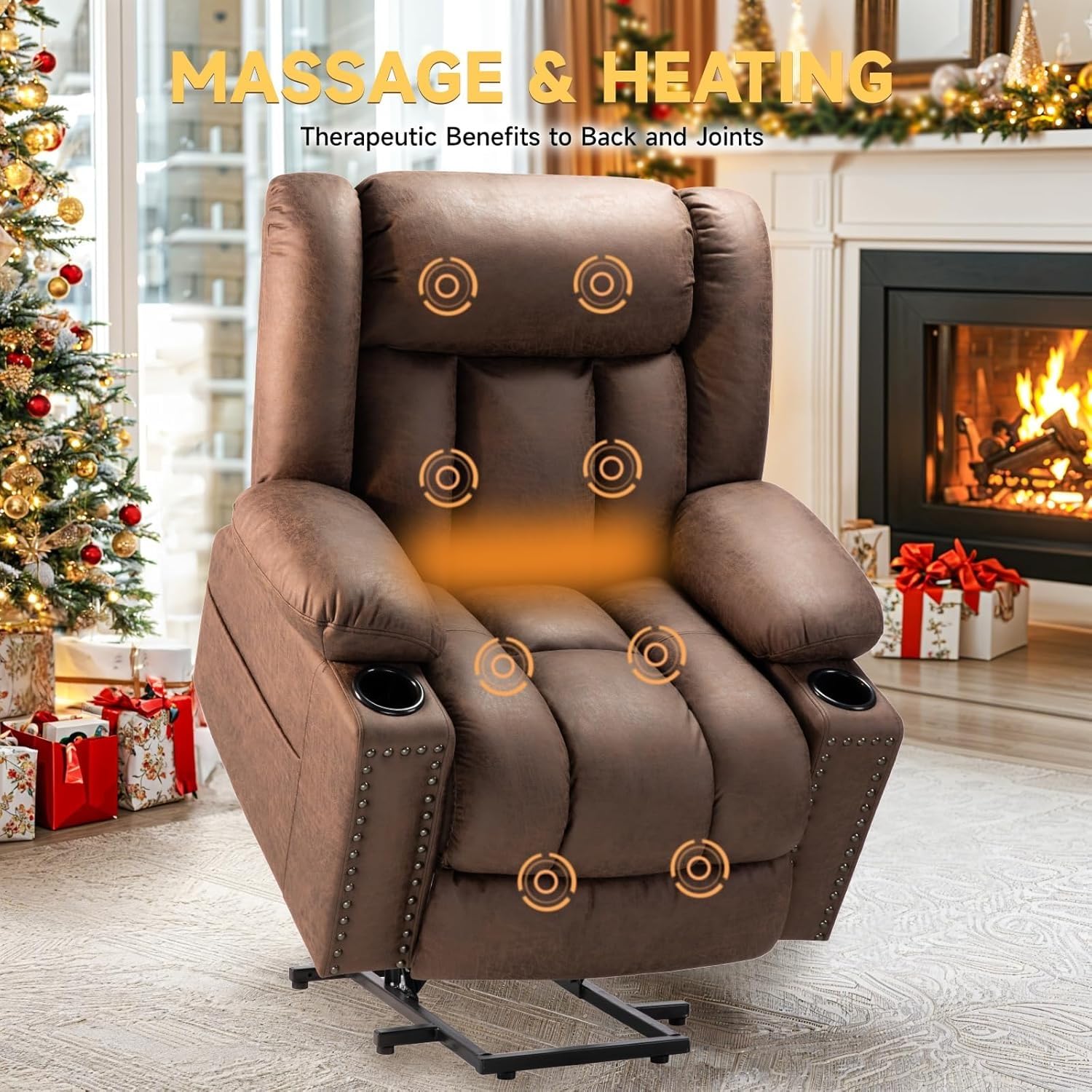 Large Power Leather Lift Recliner Chair with Heat and Massage