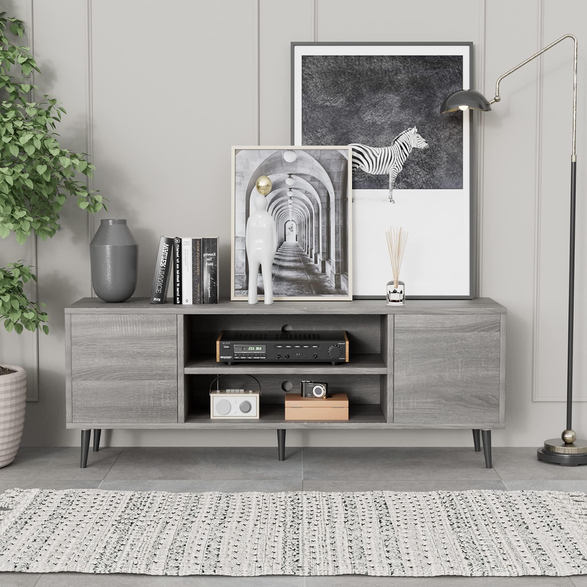 Mid-Century Modern TV Stand with Storage Cabinets