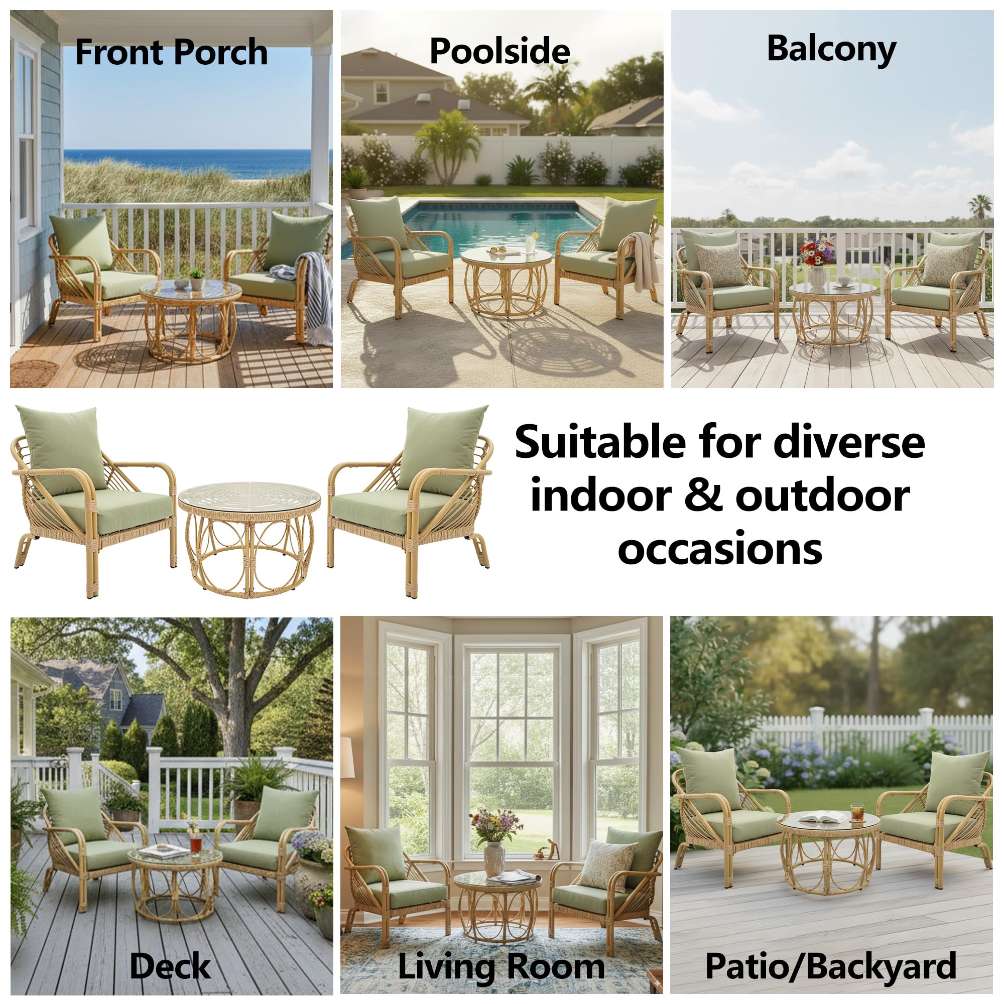 3-Piece Patio Bistro Set with Cushions and Coffee Table