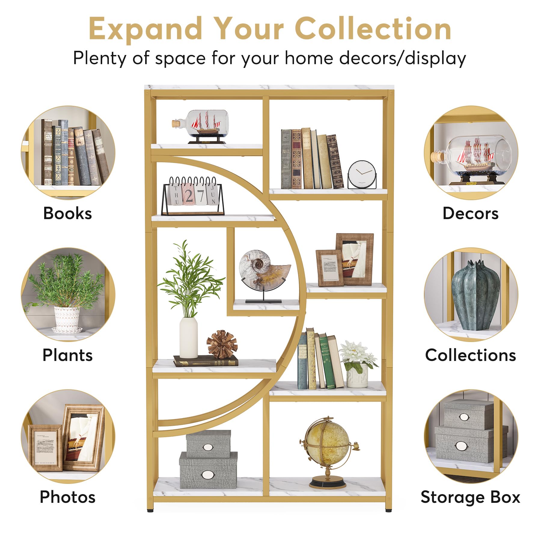 Industrial 5 Tier Bookshelf with 9 Open Storage Shelves
