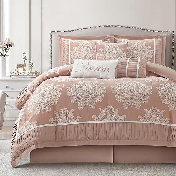 King Size Jacquard Damask Comforter Set 7 Pieces