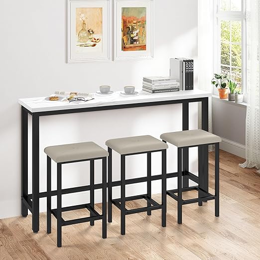 Bar Table and Chairs Set with 3 Upholstered Stools