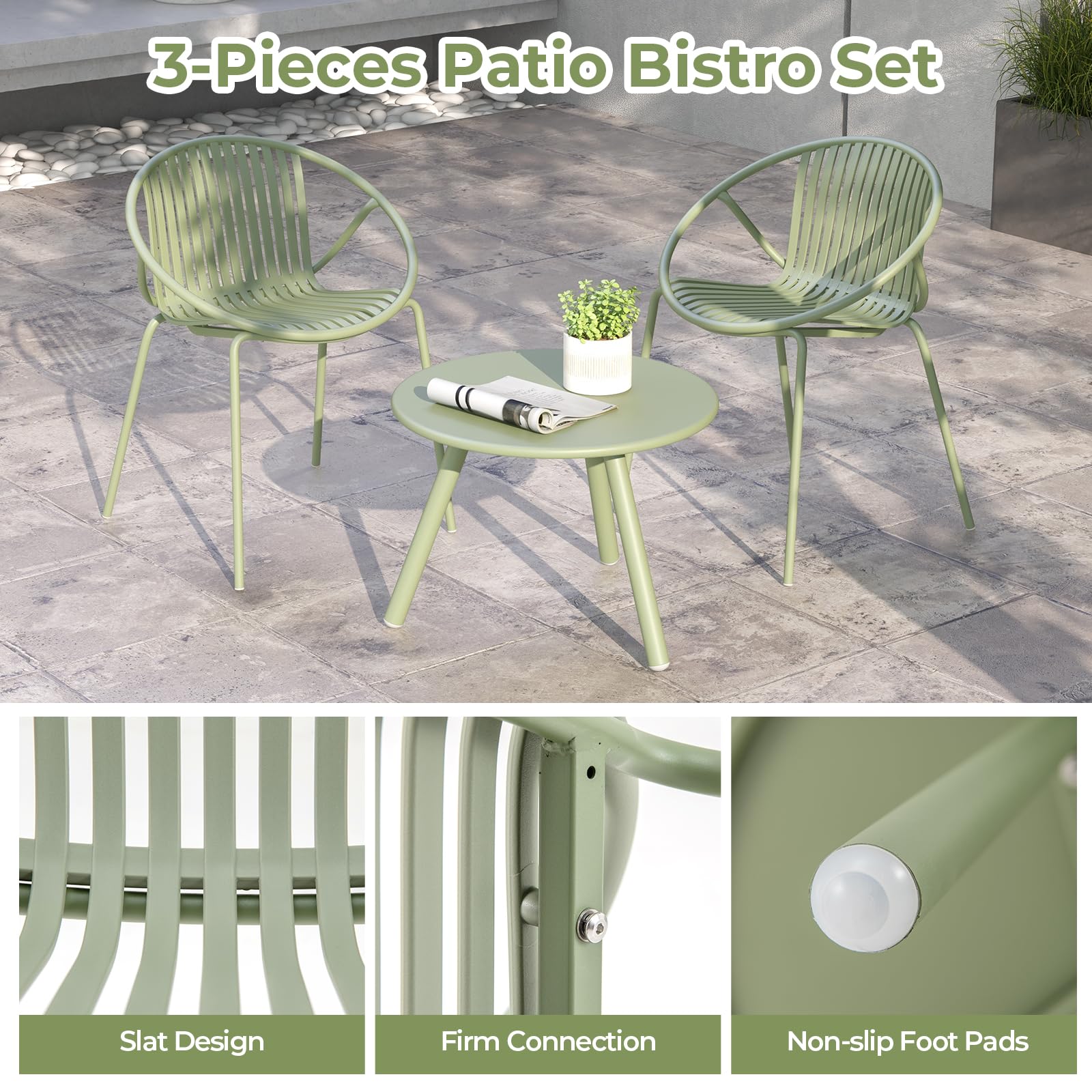 3-Piece Outdoor Bistro Set with Round Coffee Table