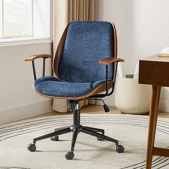 Solid Wood Office Chair with Rocking Function - Fabric Desk Chair