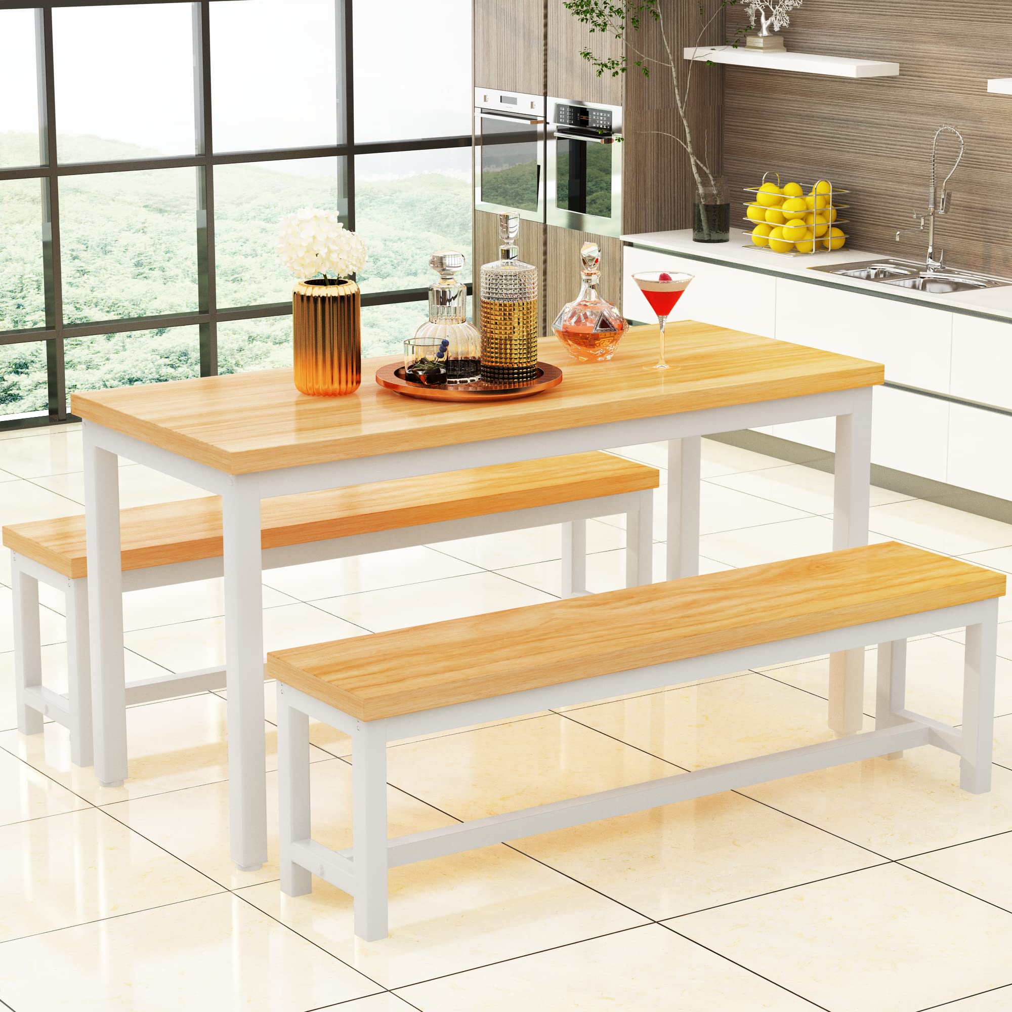 43.3" Dining Table Set for 4 with 2 Benches