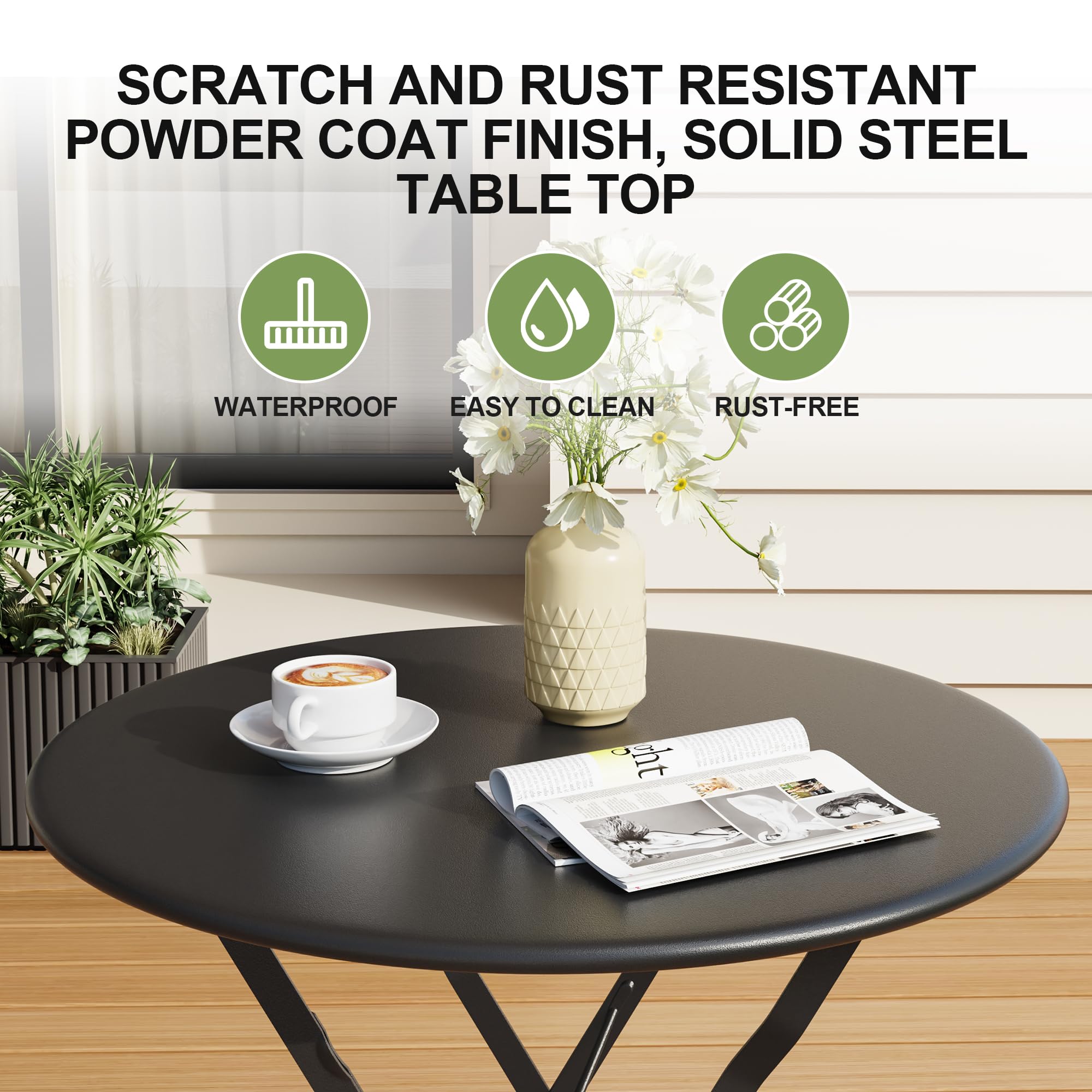 3 Piece Folding Bistro Set - Table and 2 Chairs