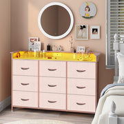 9-Drawer Dresser with LED Lights and Charging Station