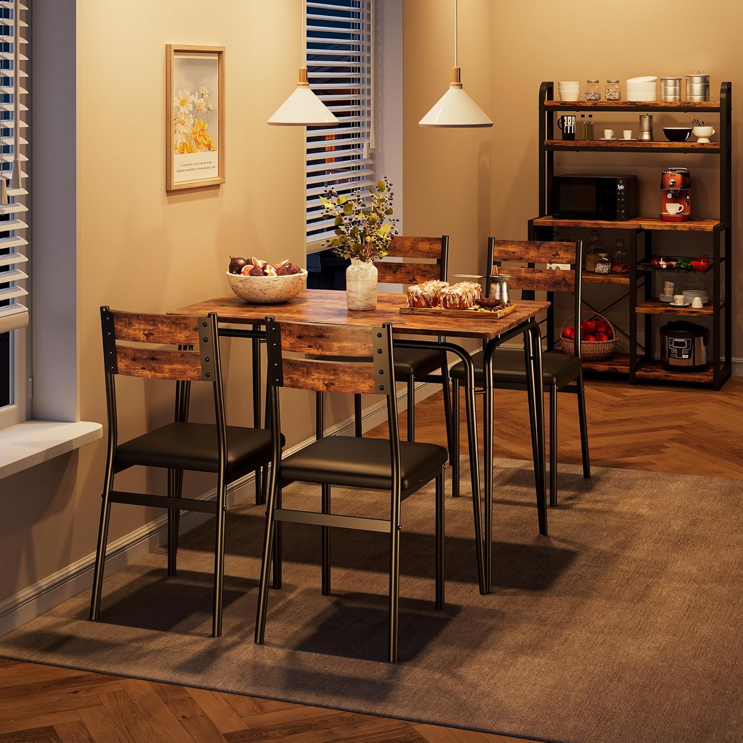 5-Piece Dining Table Set with Upholstered Chairs