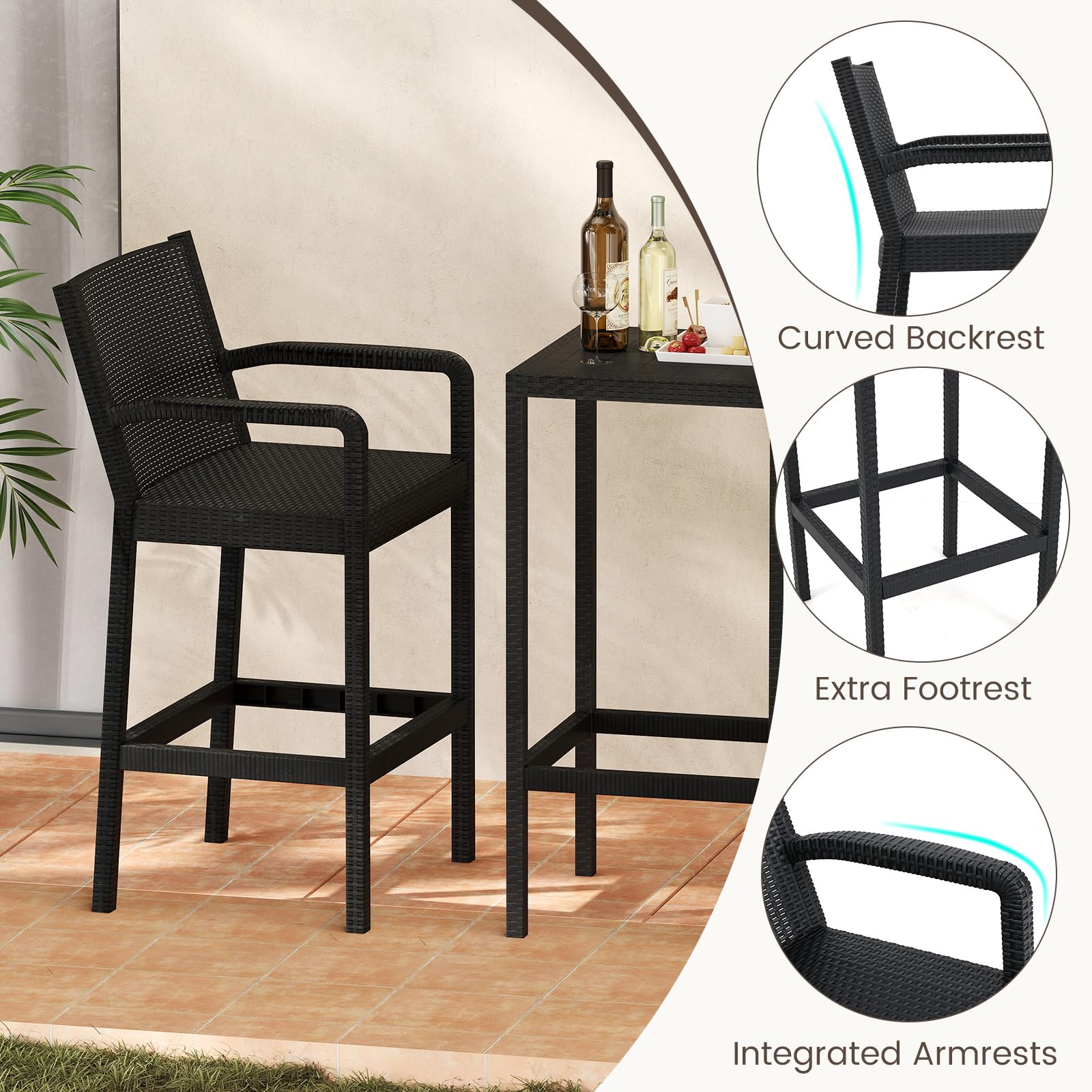 3-Piece Patio Bar Set with Stools