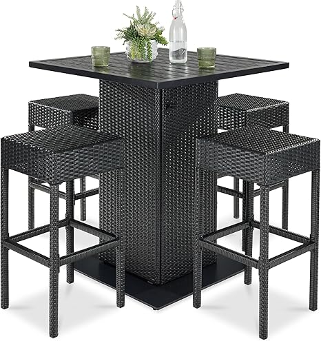 5-Piece Outdoor Wicker Bar Table Set with Storage