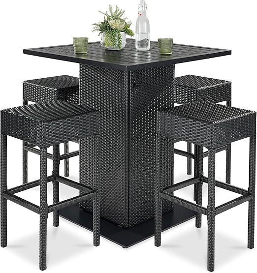 5-Piece Outdoor Wicker Bar Table Set with Storage
