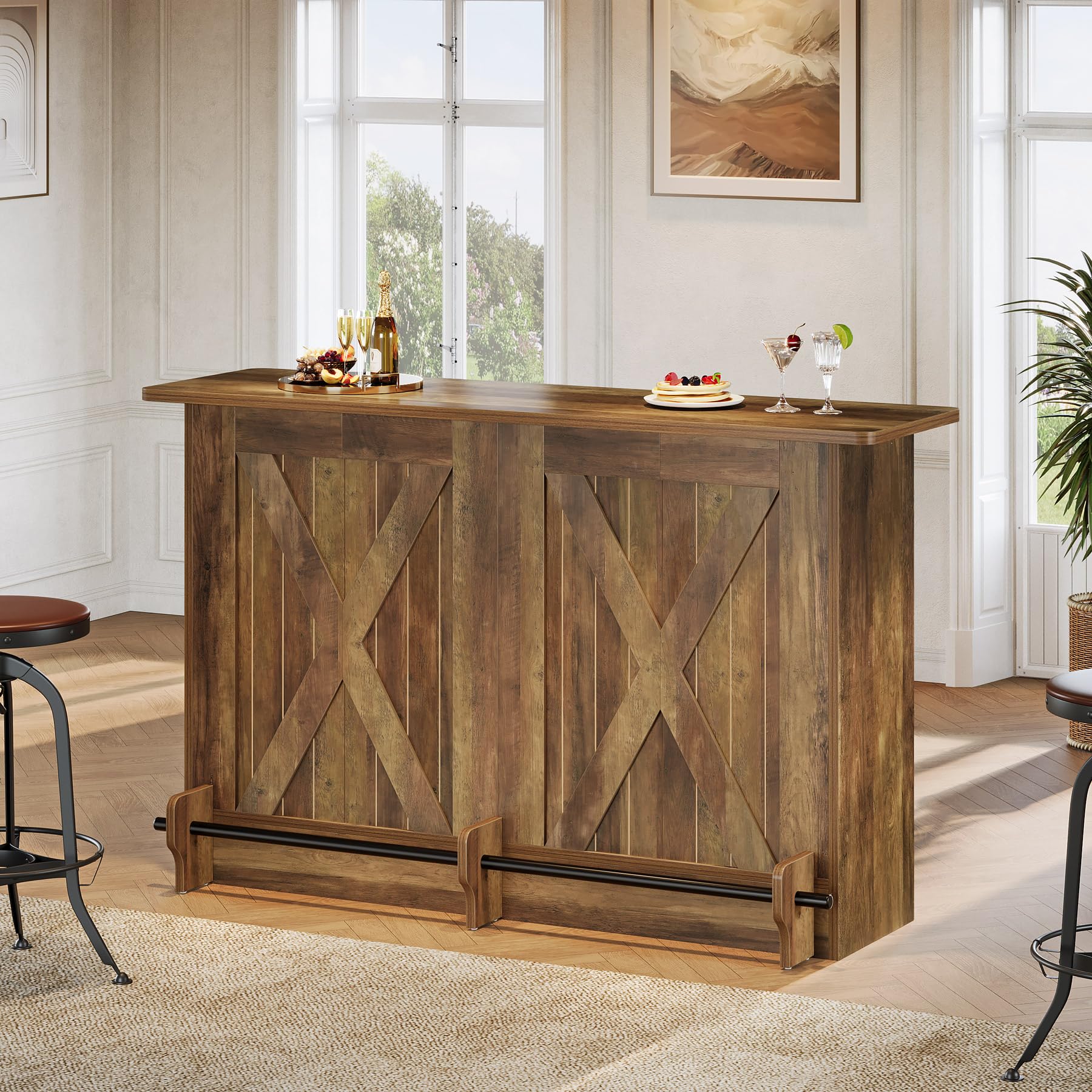 63-Inch Bar Table with Storage Shelves