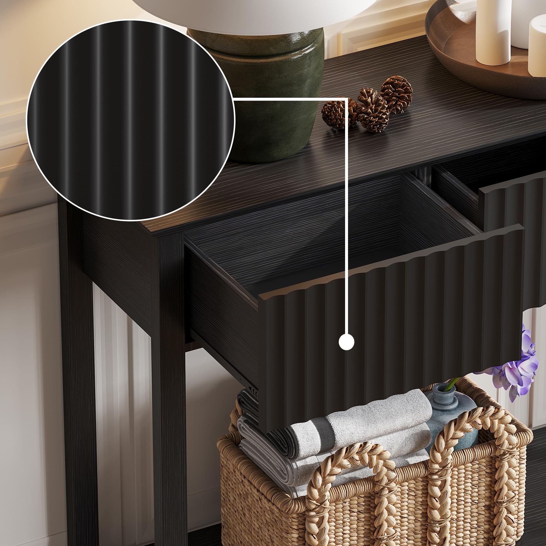 47" Fluted Console Table with 3 Drawers