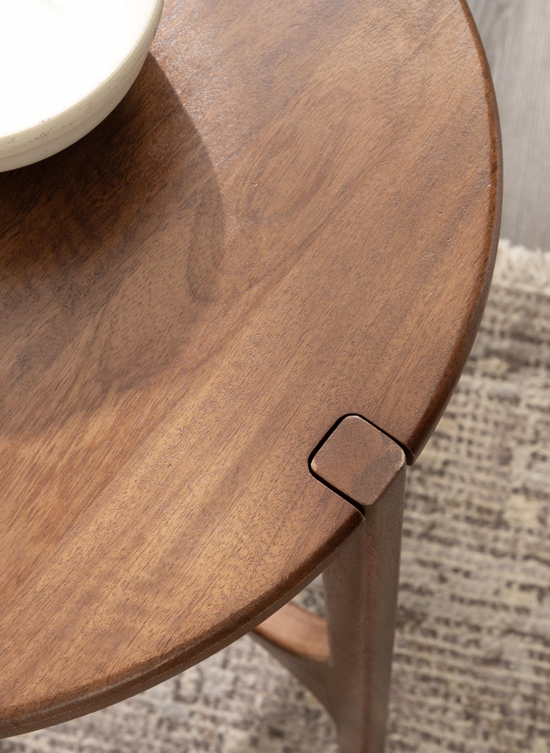 Modern Geometric Mango Wood Round Side Table