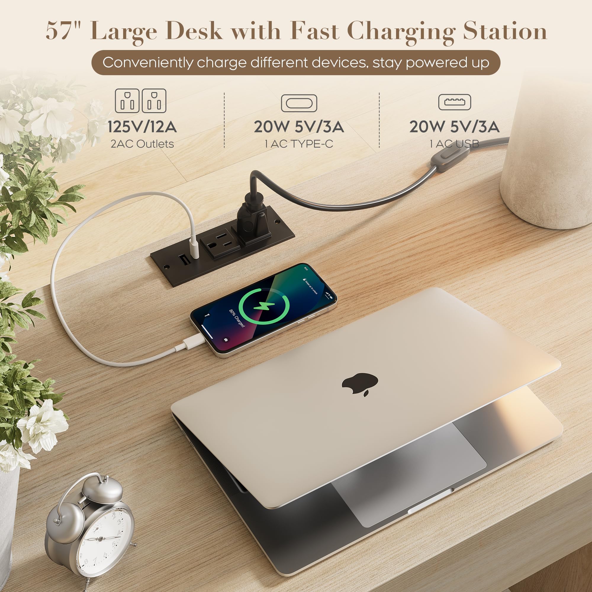 Executive Desk with 5 Drawers and Charging Station