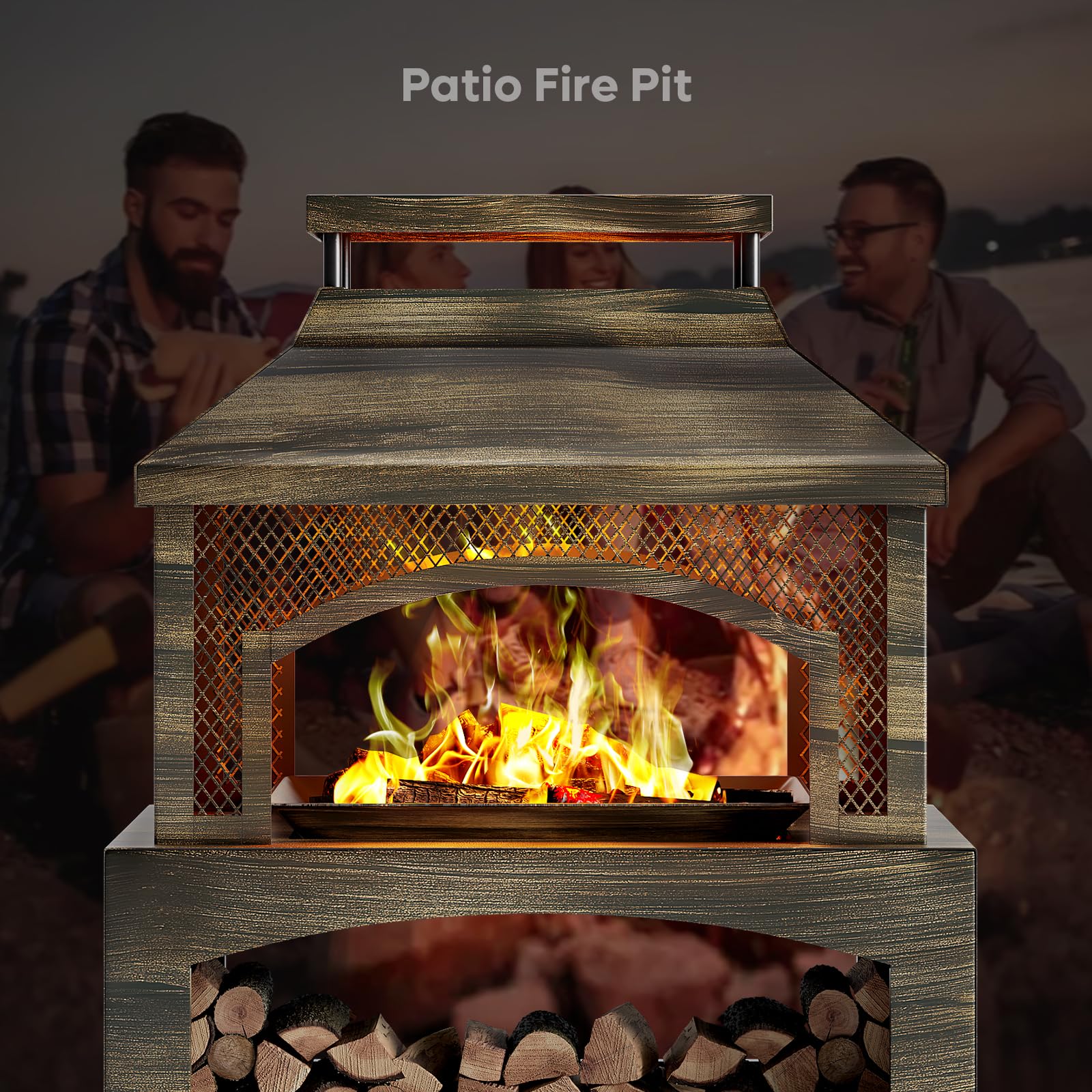 37" Wood Burning Fire Pit with Poker and Rain Cover