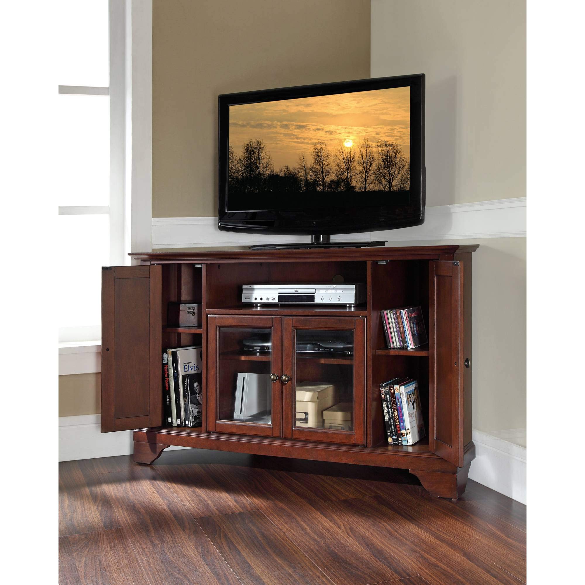 Corner TV Stand for 50+ Inch TVs with Adjustable Storage