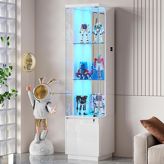 65" LED Lighted Glass Display Cabinet with Lockable Door