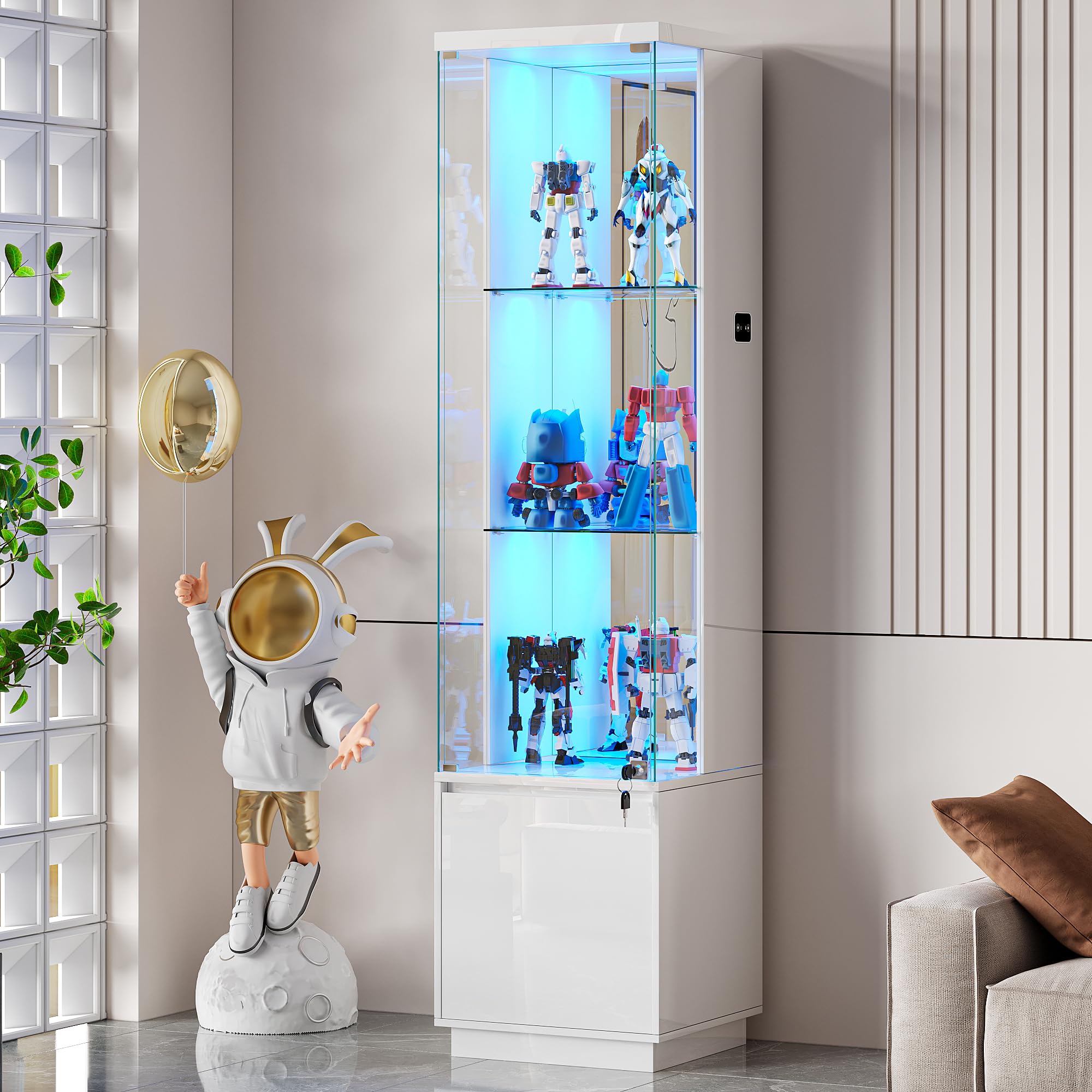 Lockable Curio Display Cabinet with LED Lights 65"