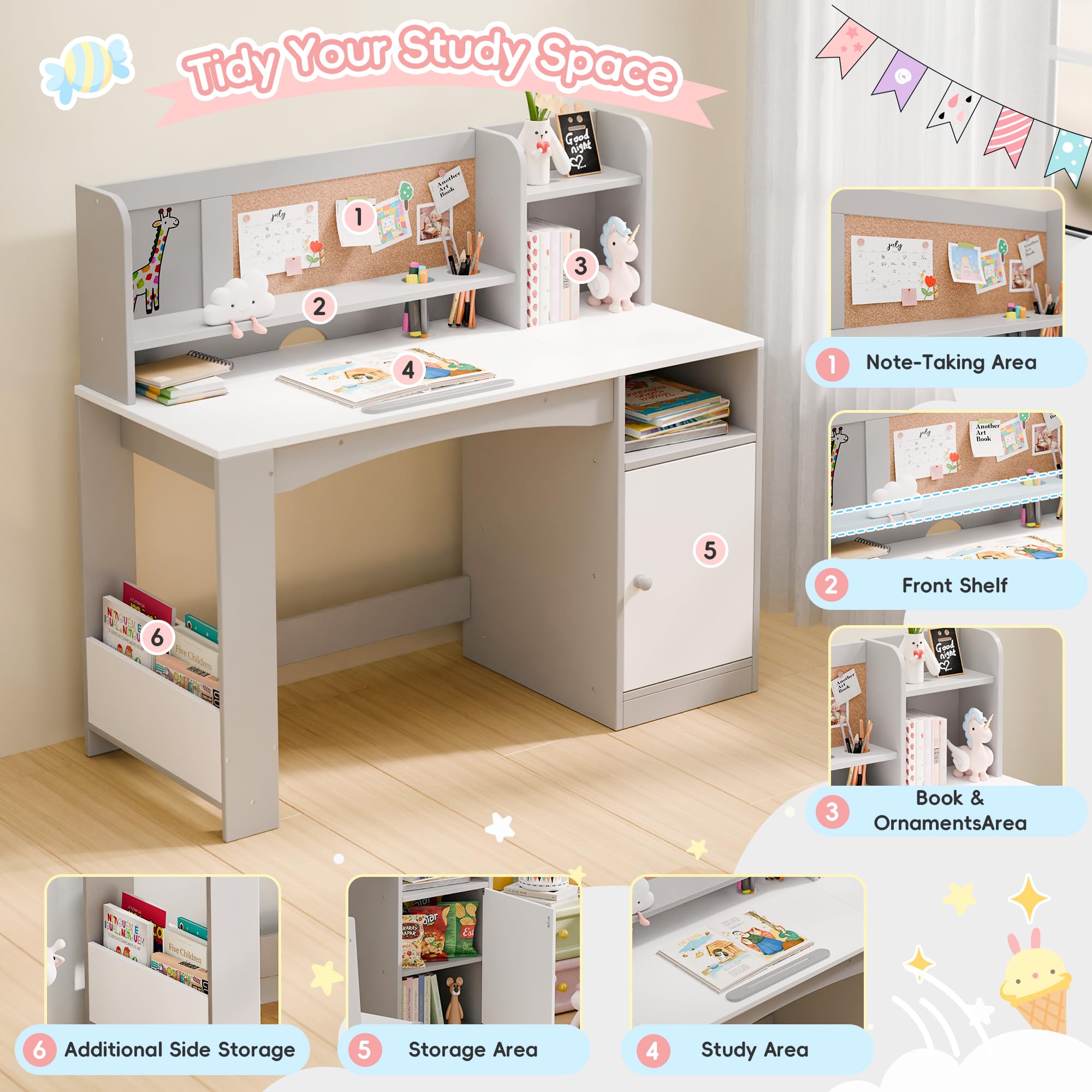 Kids Study Desk with Chair and Tiltable Desktop