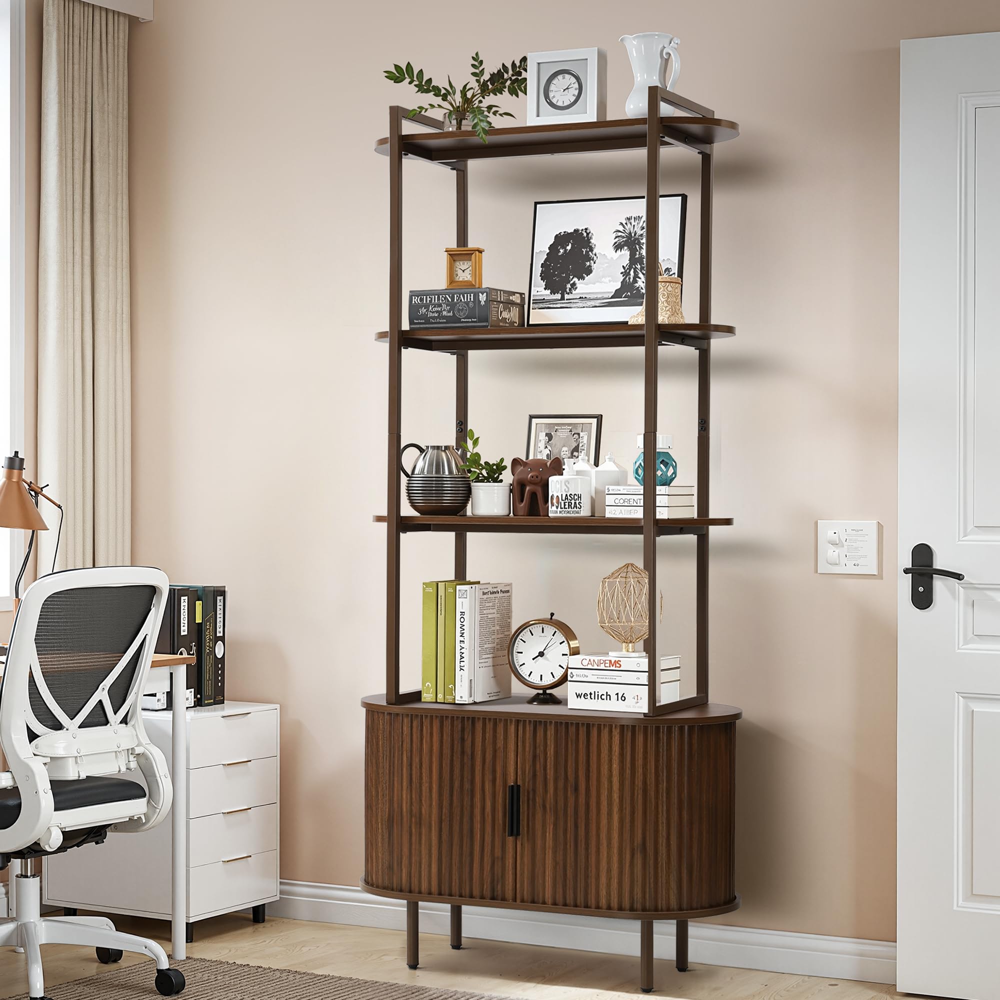 71" Tall Bookcase with Storage Cabinet and Sliding Doors