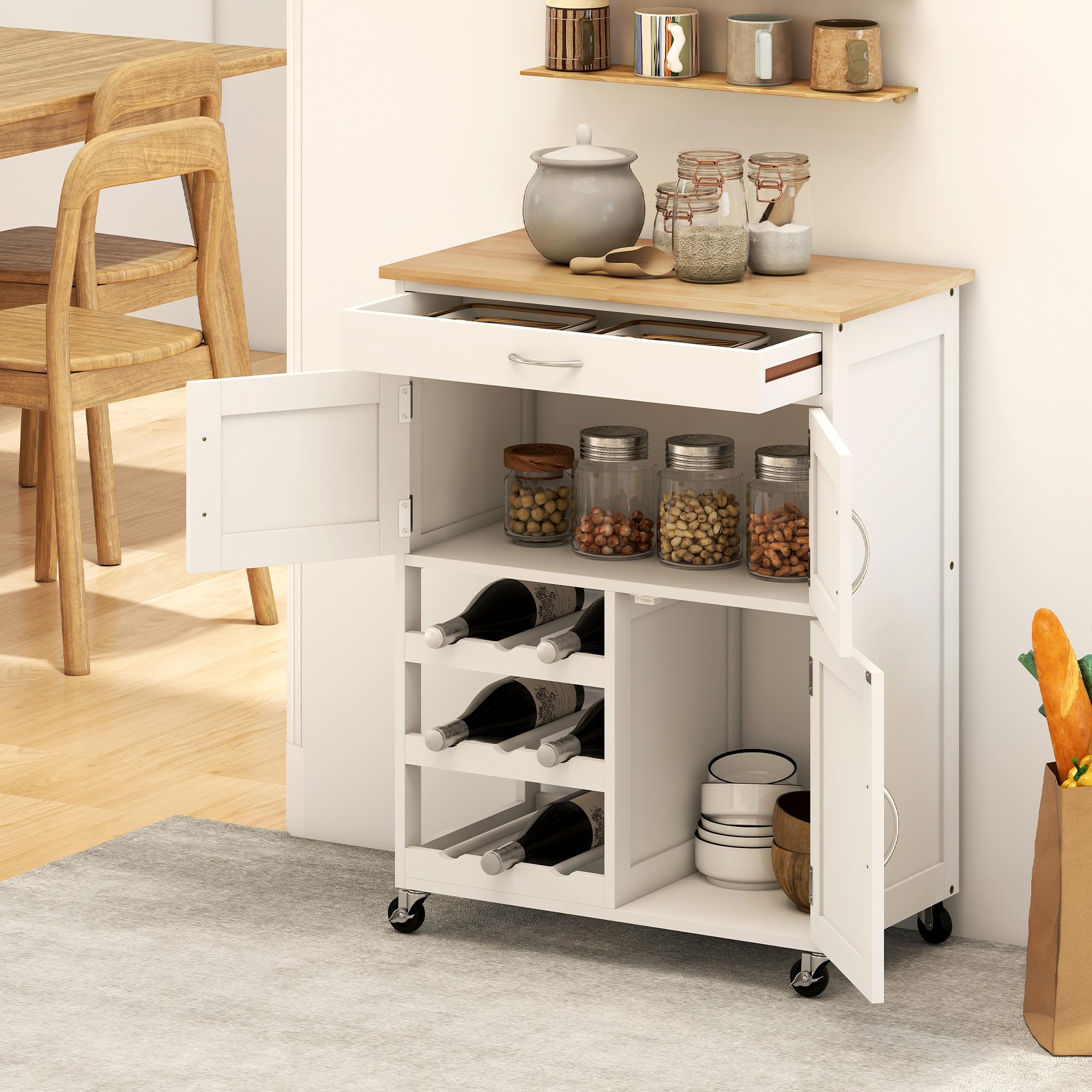 Rolling Kitchen Island Cart with Wine Rack