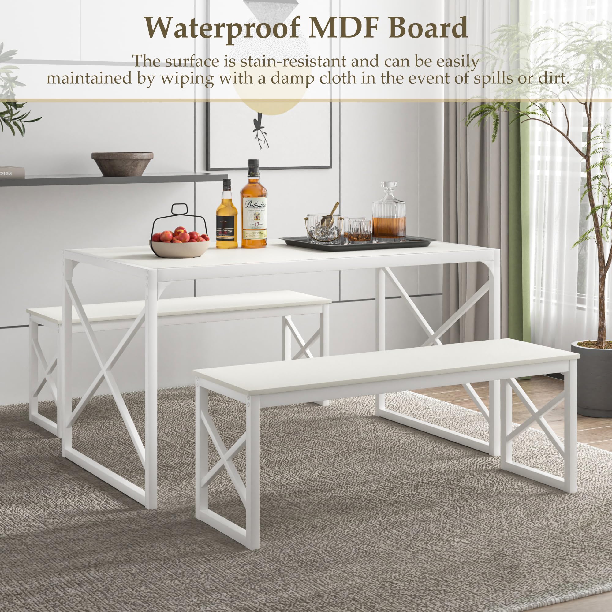 55" Dining Table Set with 2 Benches