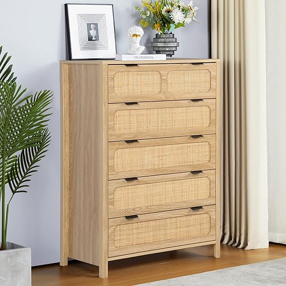 4 Drawer Rattan Dresser with Metal Handles