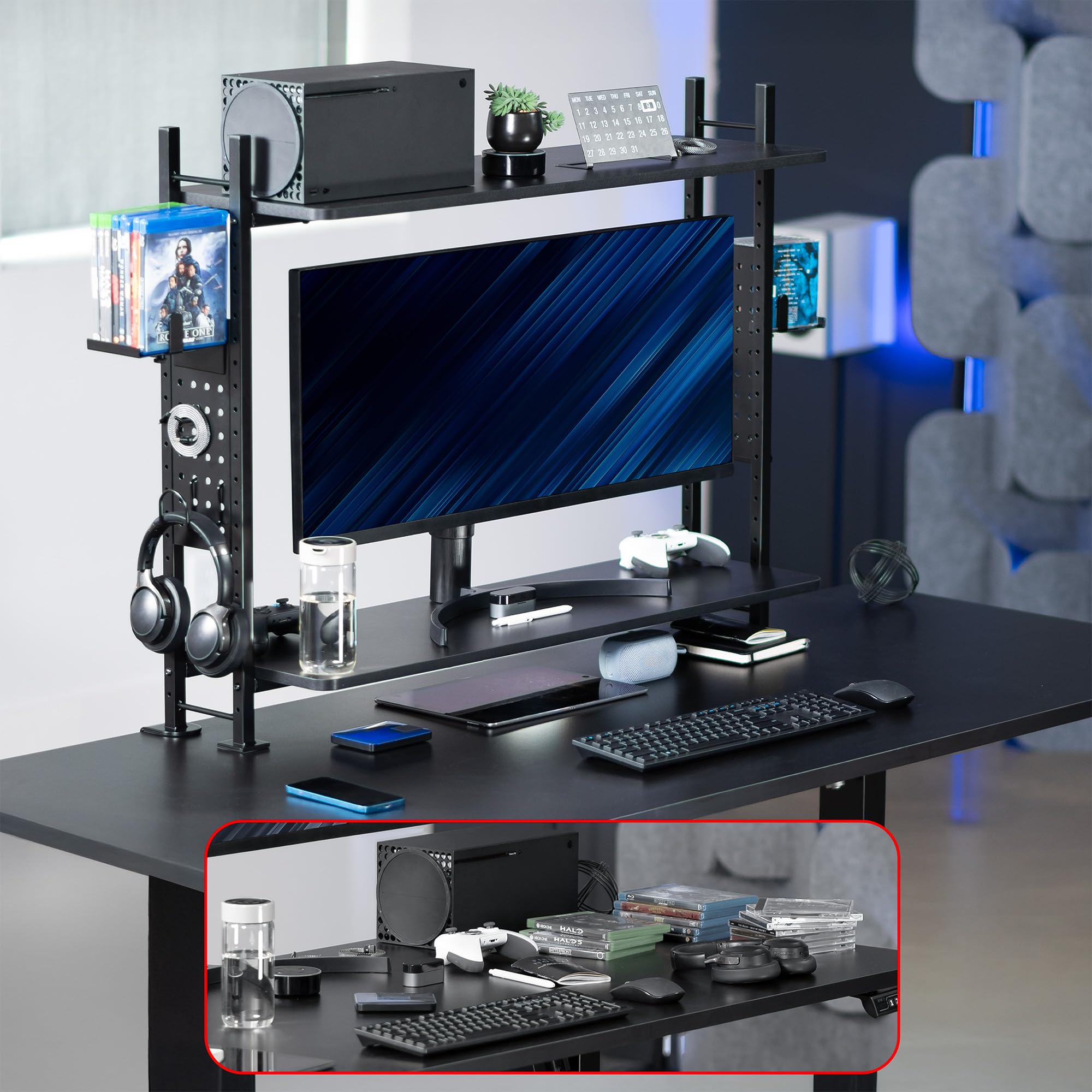 40 Inch 2-Tier Clamp-On Desktop Shelving Unit with Pegboard