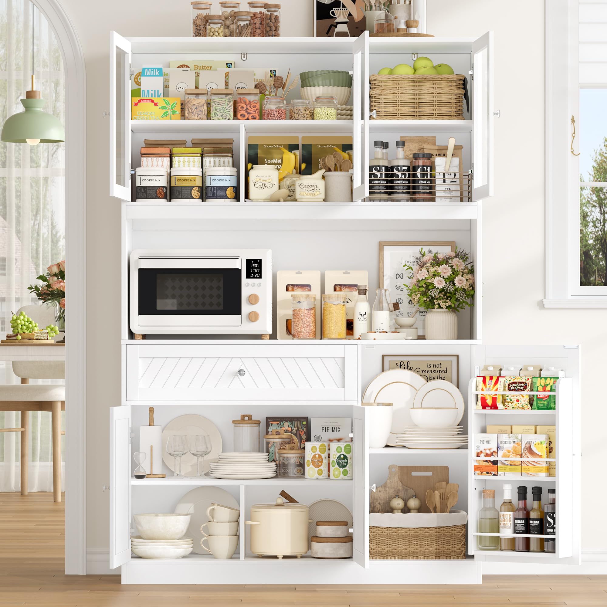 72" Tall Kitchen Pantry Storage Cabinet with Glass Doors