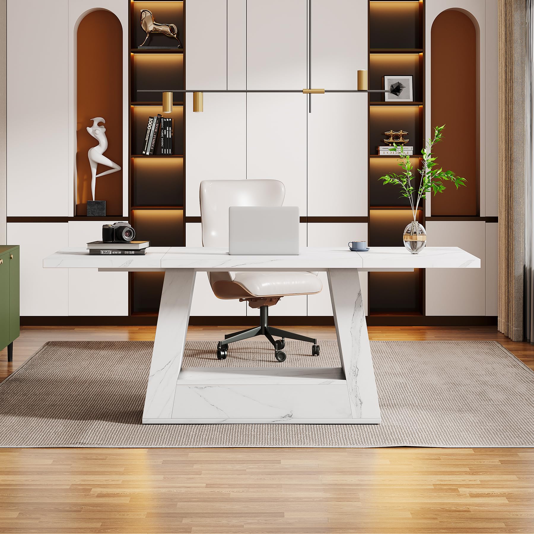 63-Inch Modern Computer Desk with Faux Marble Top