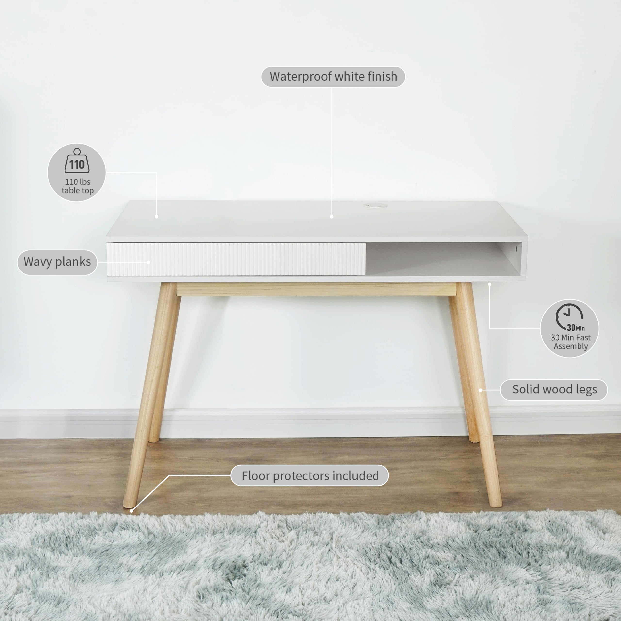 42" Modern Office Desk with Drawer