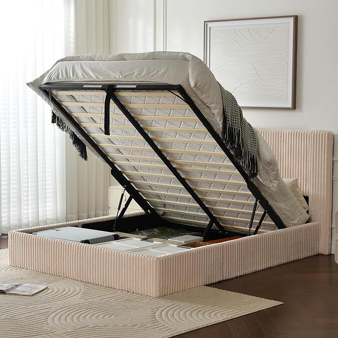 Full Size Storage Bed Frame with Hydraulic Lift