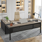 70.8" L-Shaped Executive Office Desk with File Cabinet Combo