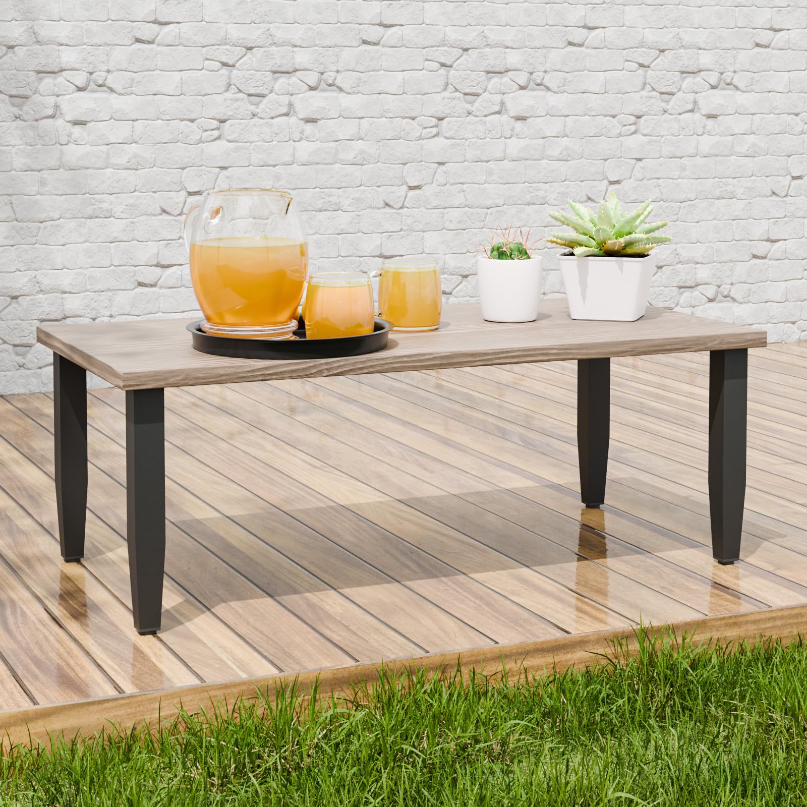 Modern Outdoor Patio Coffee Table with Wood Grain Top