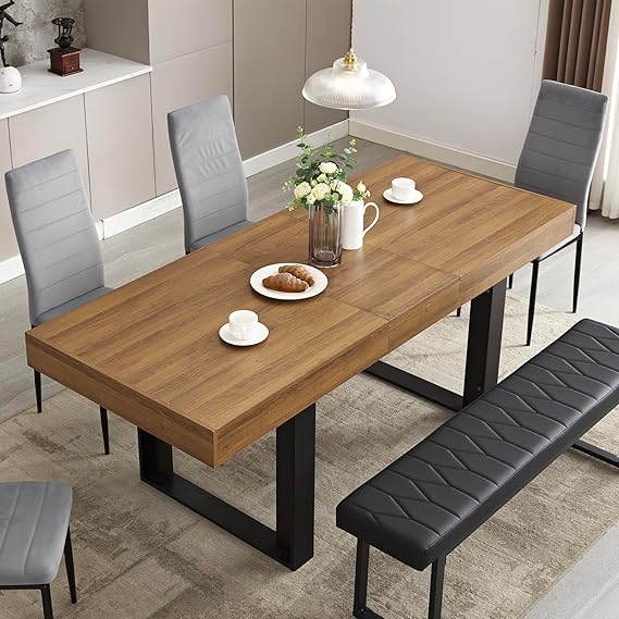 63-79 Inch Extendable Dining Table Rustic Oak
