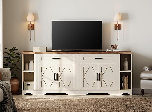 82.7" Farmhouse TV Stand with Barn Door Storage