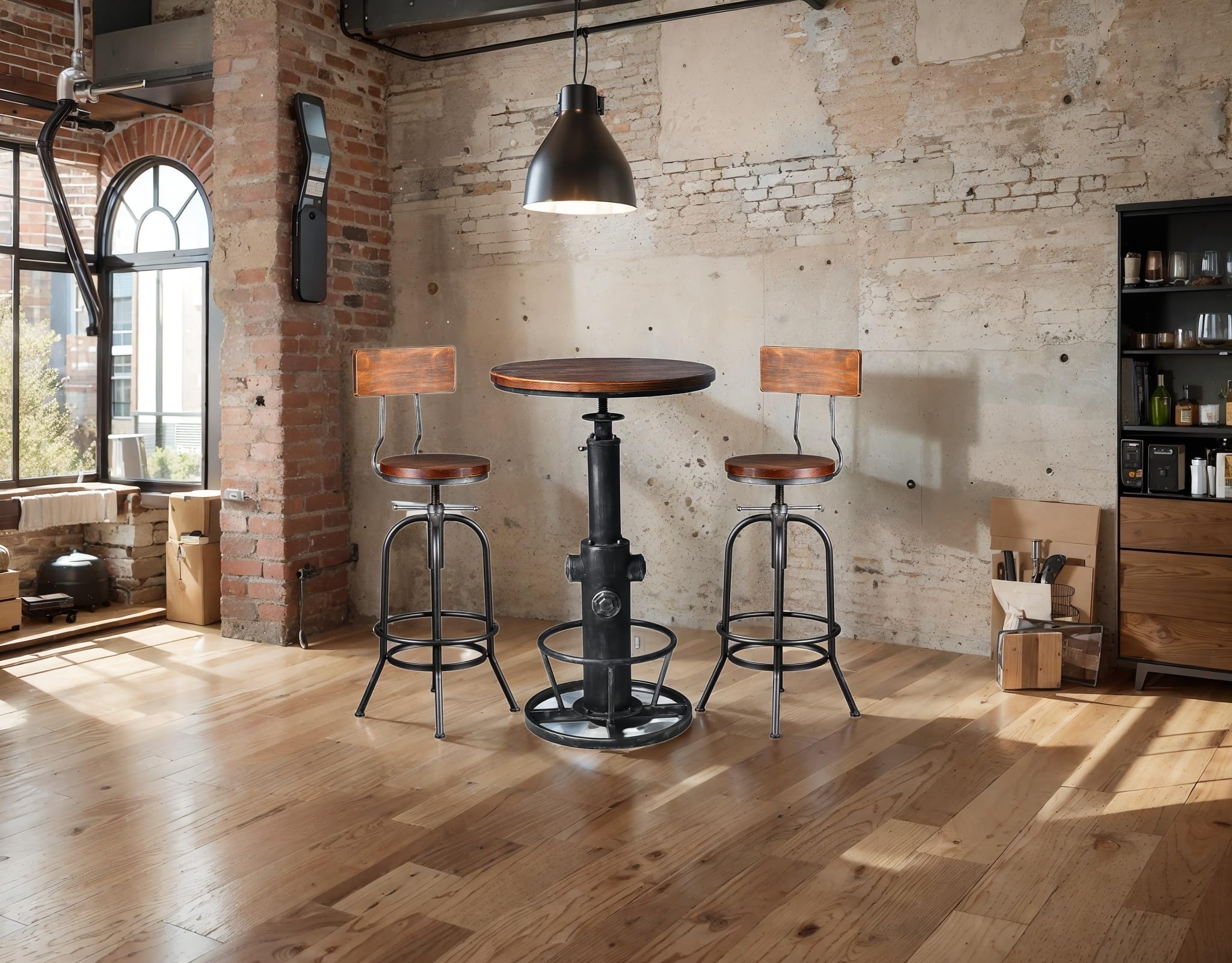 3-Piece Adjustable Height Bar Table Set with Backrest Stools