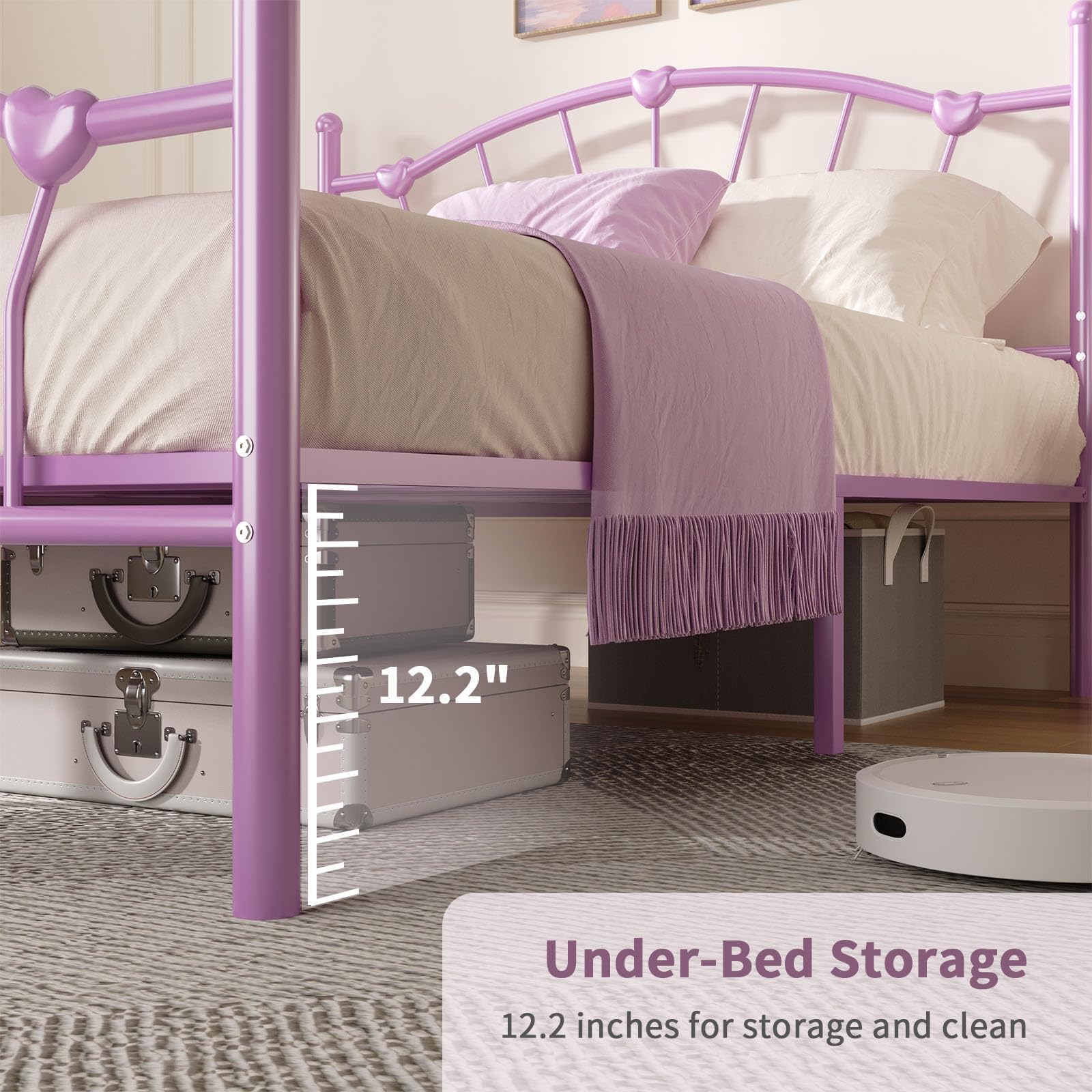 Queen Metal Bed Frame with Heart-Shaped Headboard