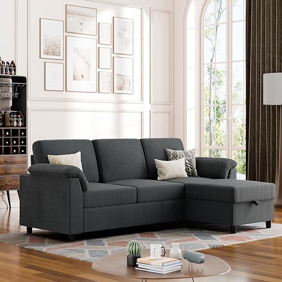 Convertible Sectional Sofa 3-Seat L-Shaped with Removable Pillows