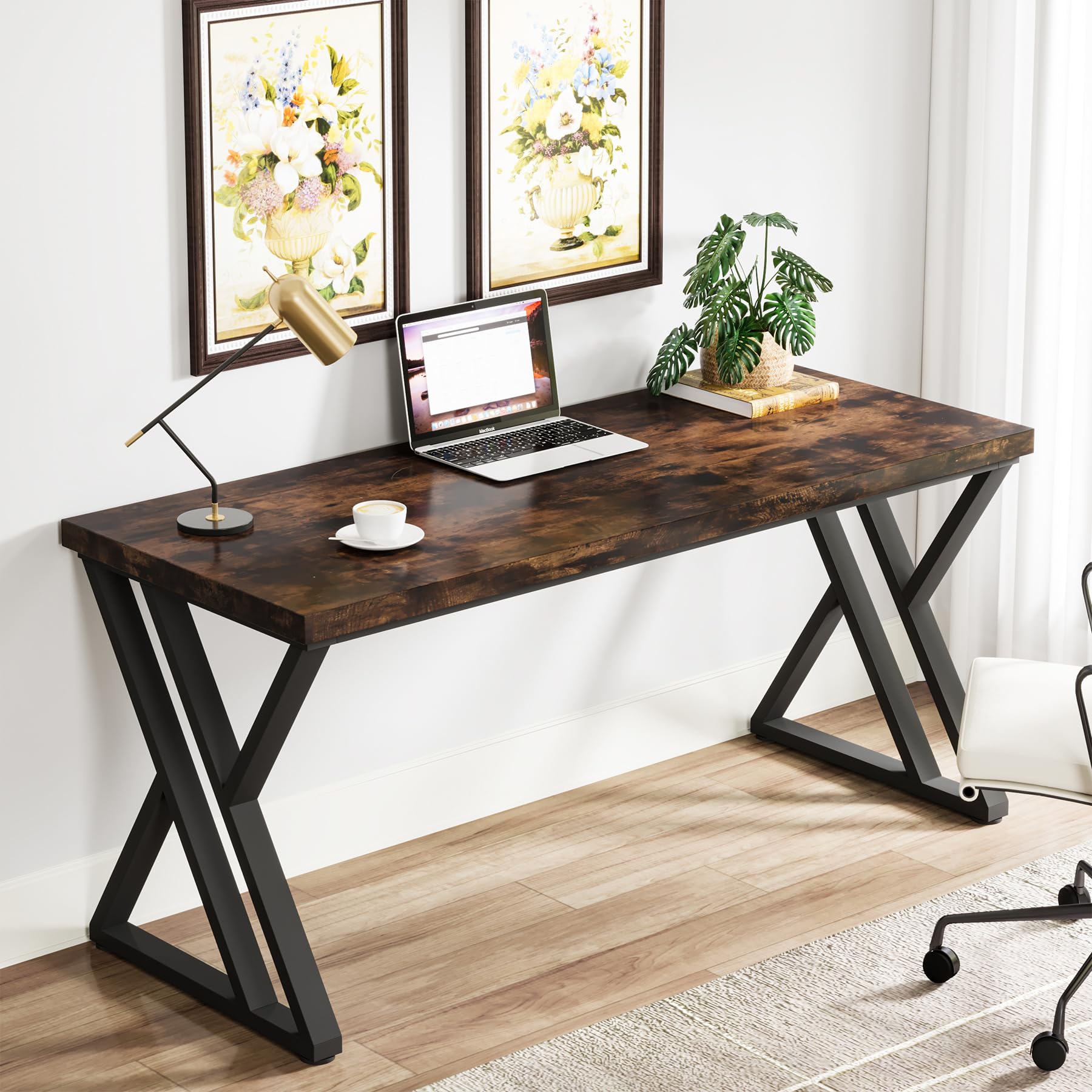 55 Inch Writing Computer Desk with Z-Shaped Metal Leg