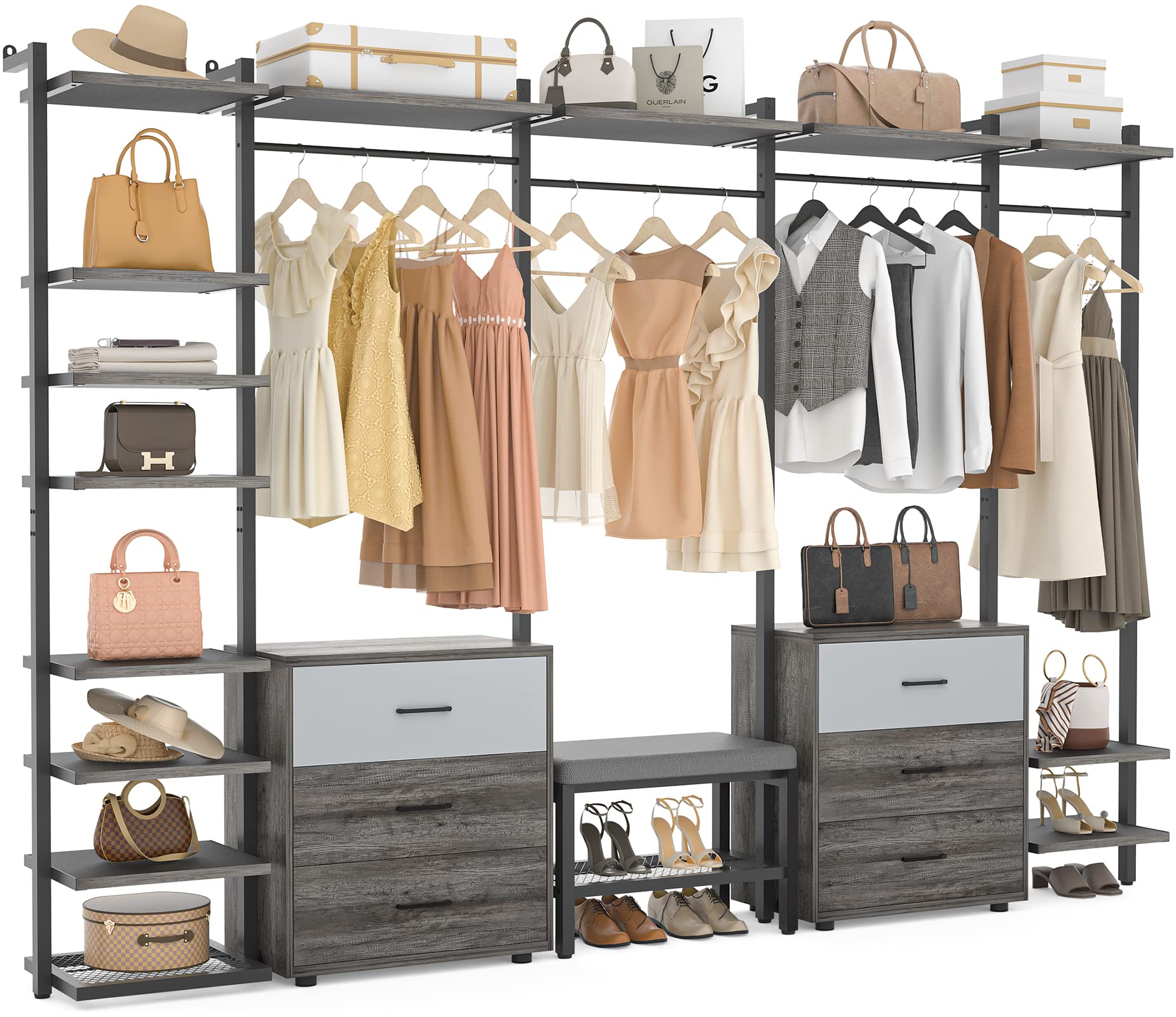 8FT Closet Organizer System with 6 Drawers