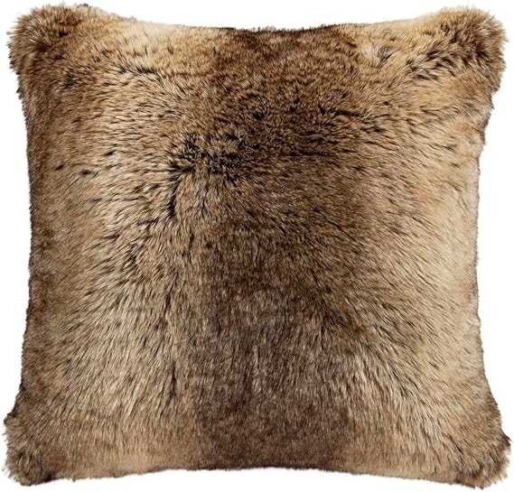 Faux Wolf Fur Throw Pillow 22x22 Tan