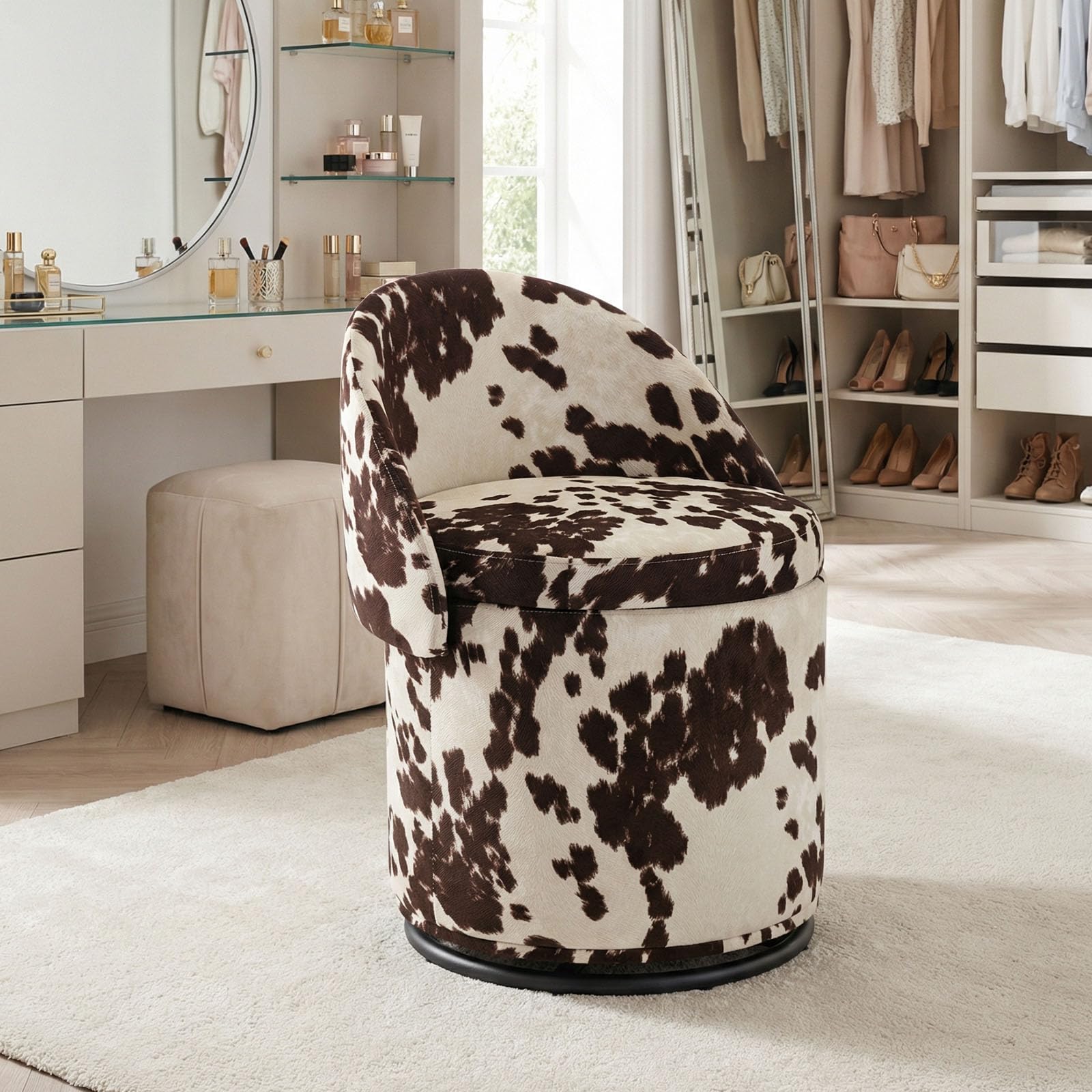 Round Swivel Storage Ottoman with Backrest