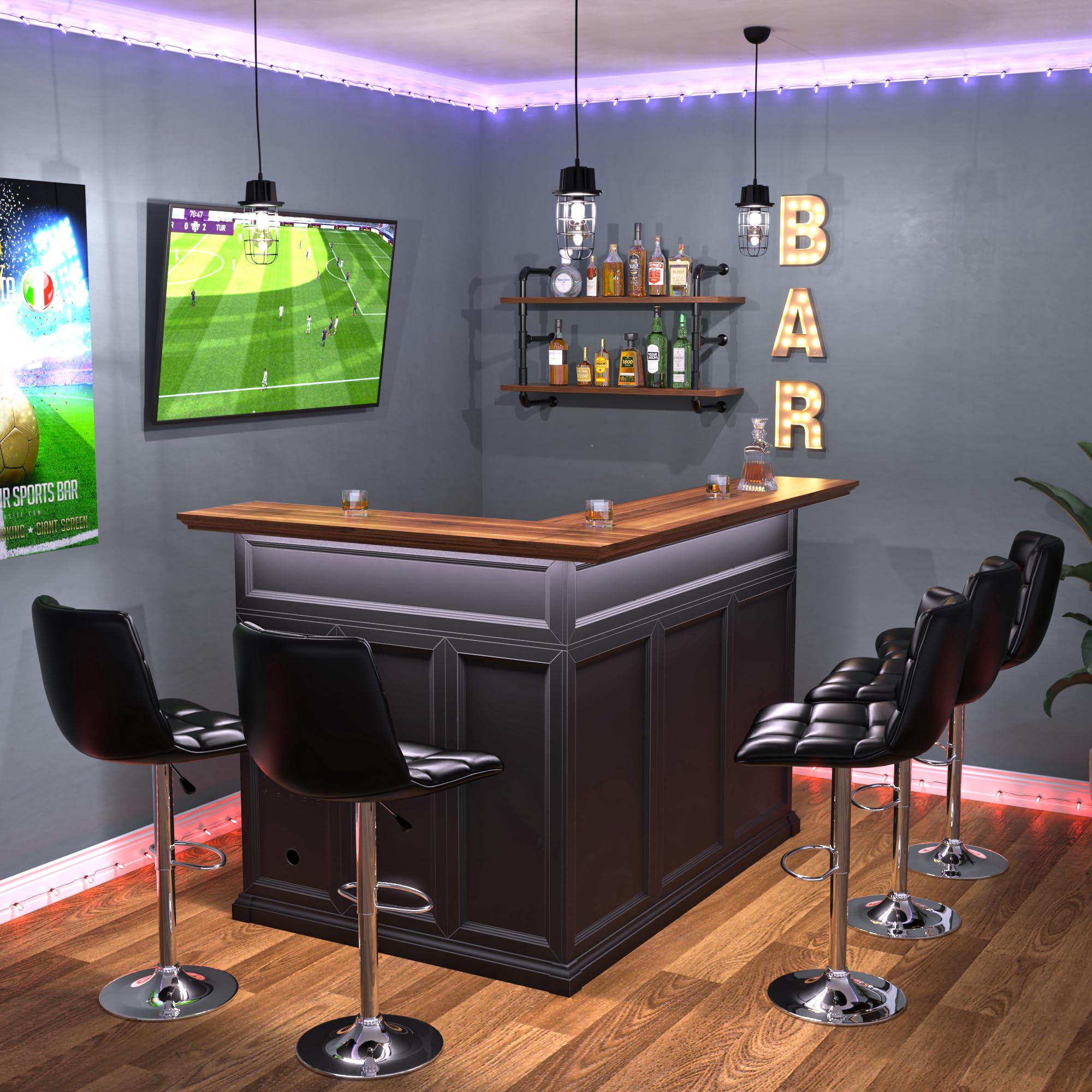 L-Shaped Home Bar Cabinet with Fridge Space