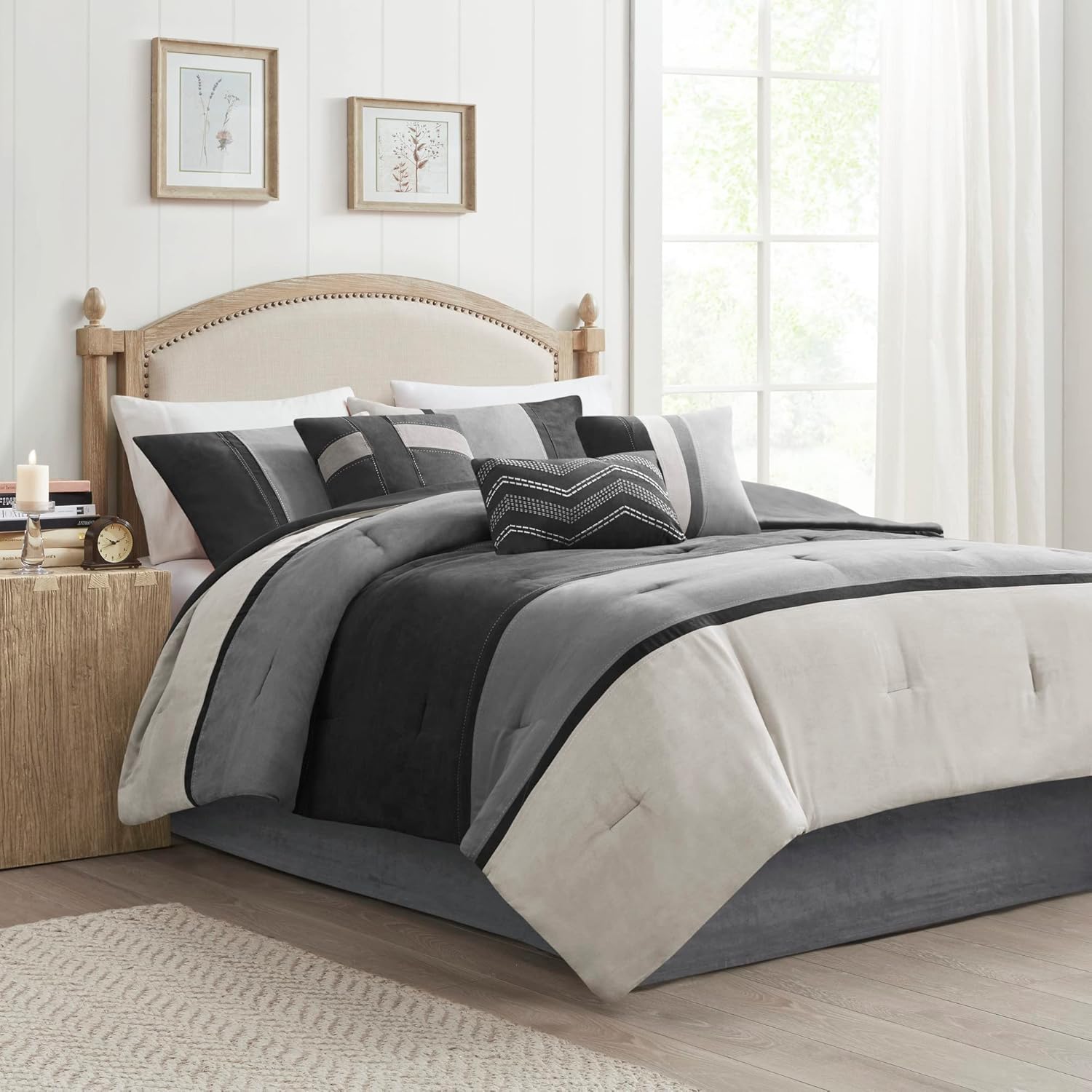 King Micro-Suede Comforter Set - Blue 7 Piece