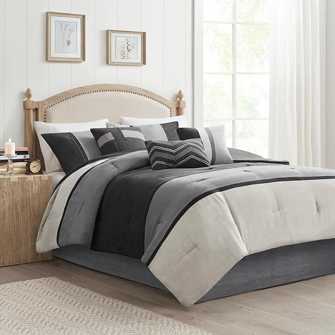 King Micro-Suede Comforter Set - Blue 7 Piece