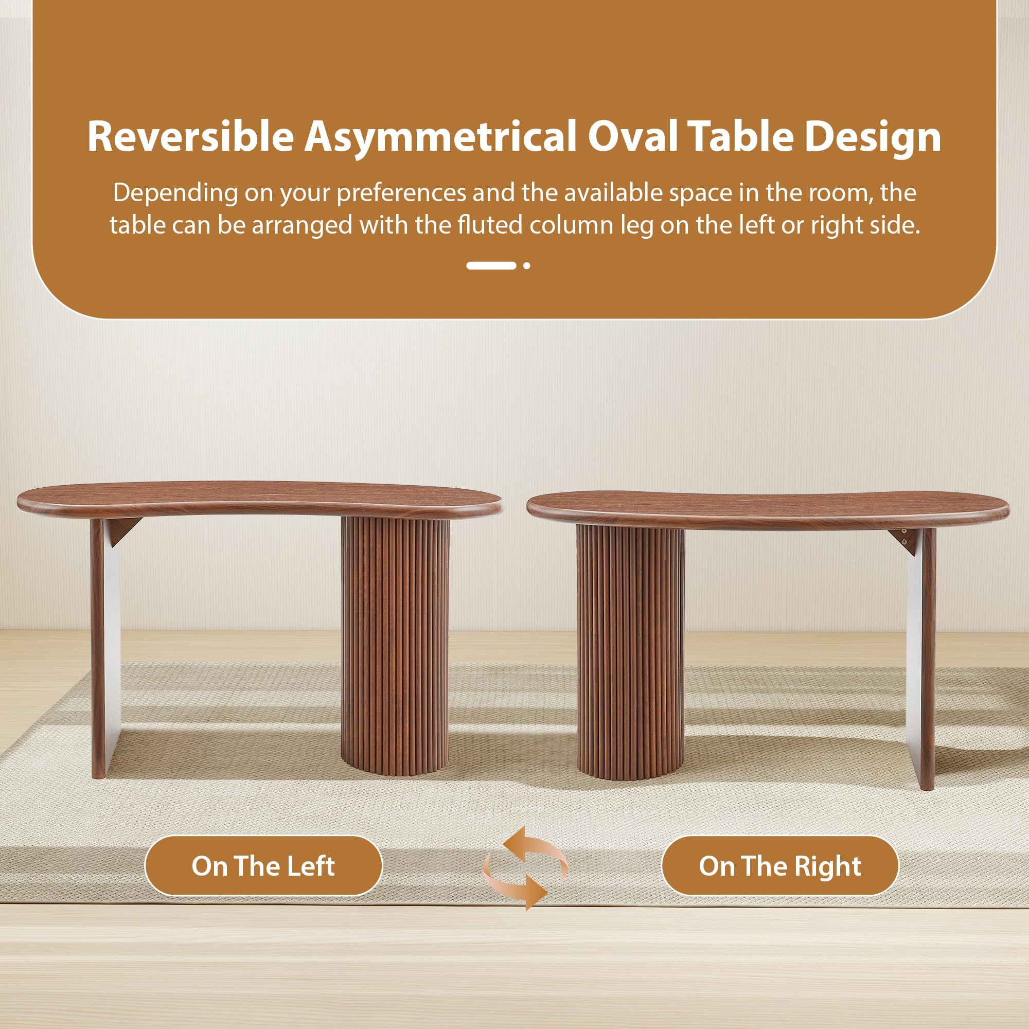 Curved Wooden Computer Desk with Fluted Legs