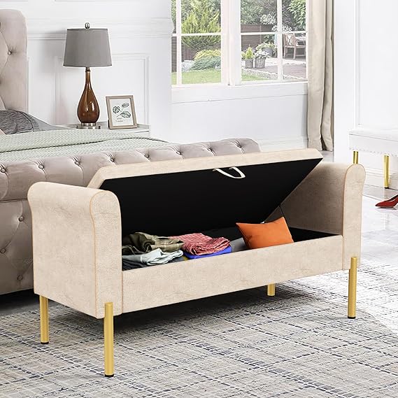 Blue Velvet Storage Bench with Metal Frame